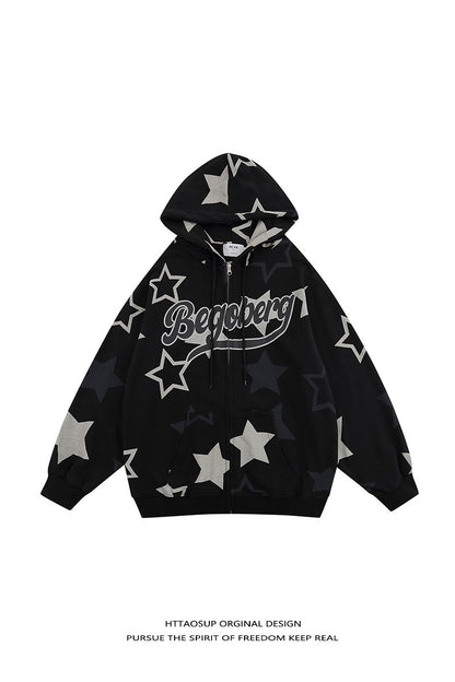 zipper plus velvet hooded sweatshirt