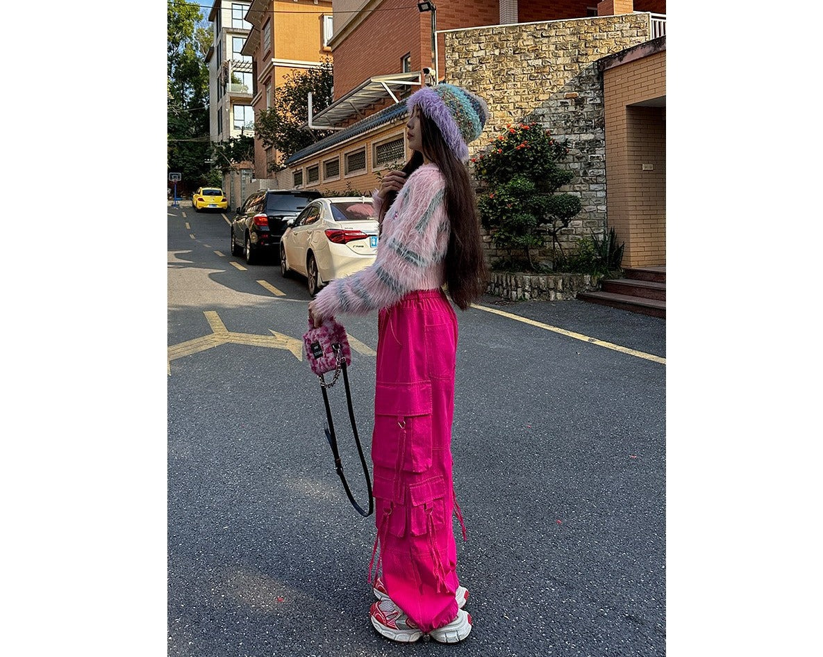 Pink Baby Ladies Wide Leg Strap Pants Female