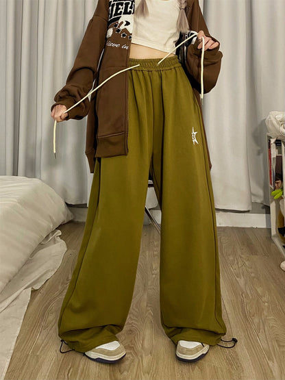 Embroidered Pure Cotton Thickened Loose Floor Sweeping Casual Pants