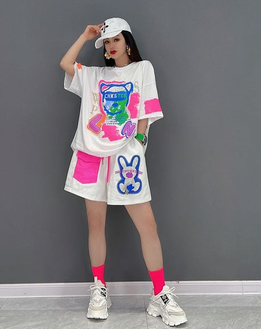 Two Pieces Fashion Sports Print T-shirt