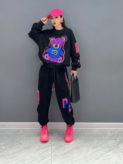 Cute two-piece embroidered bear sweatshirt