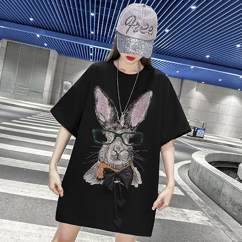 Rabbit Heavy Industry hot diamond short-sleeved T-shirt womens