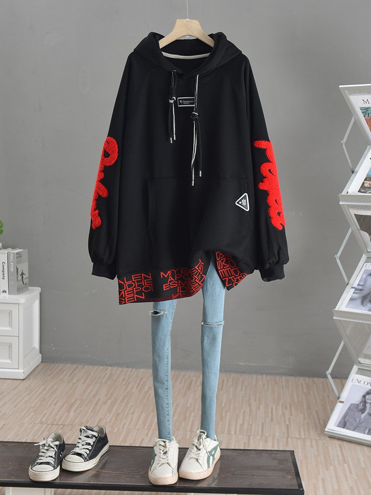 loose large size, lazy, slim, long, hip-covering, hooded, high-end fashion jacket