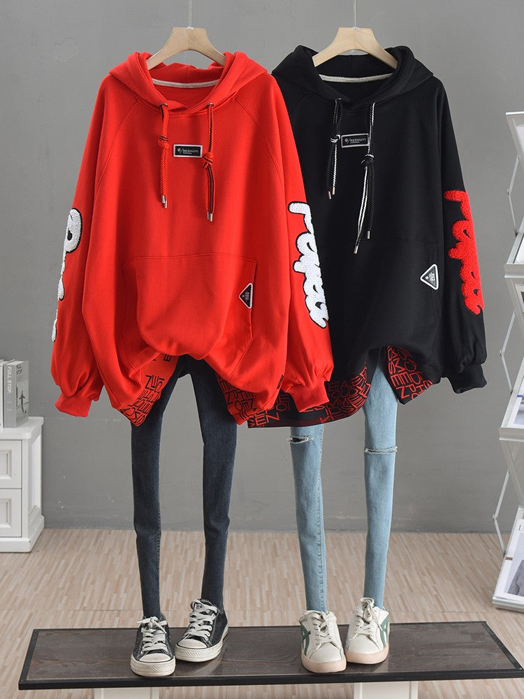 loose large size, lazy, slim, long, hip-covering, hooded, high-end fashion jacket