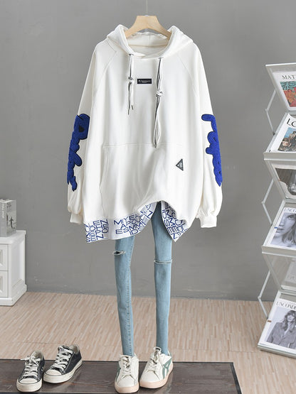 loose large size, lazy, slim, long, hip-covering, hooded, high-end fashion jacket