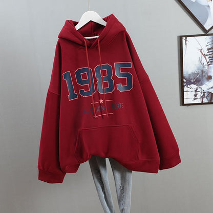 pure cotton plus velvet thickened oversize lazy style sweatshirt