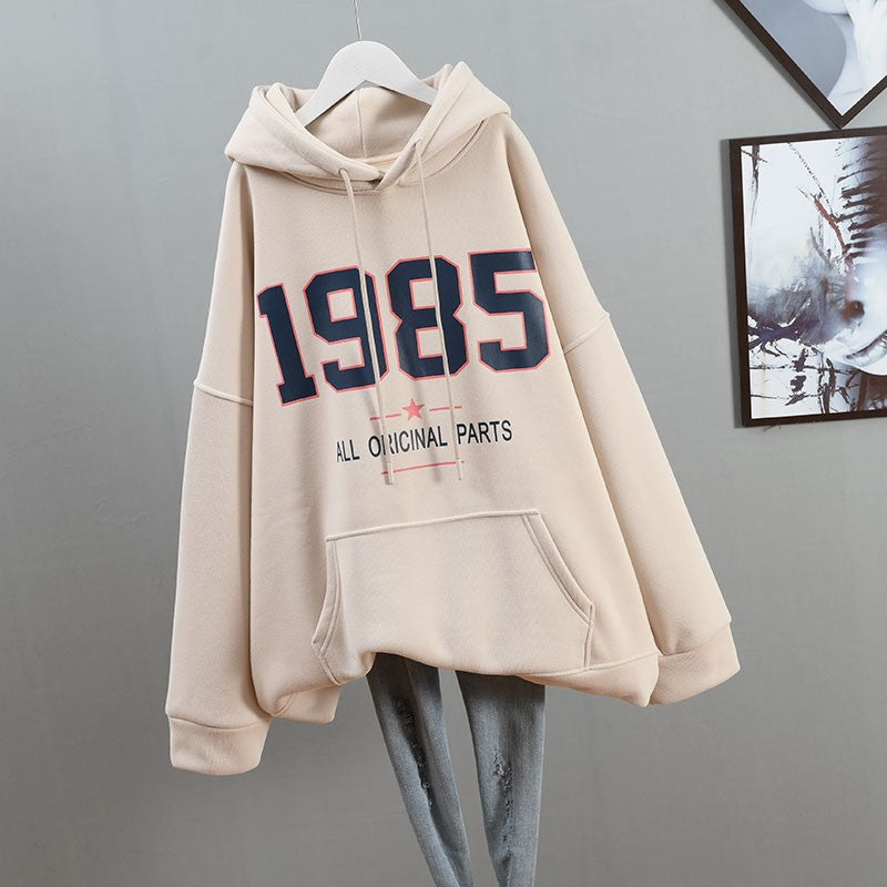 pure cotton plus velvet thickened oversize lazy style sweatshirt