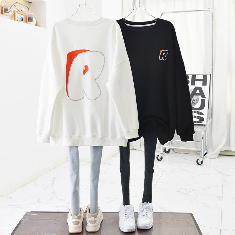 embroidered casual cotton women's sweatshirt long-sleeved