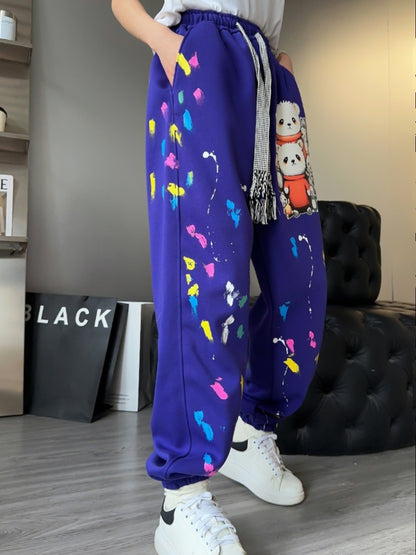 Cartoon printed drawstring leggings sweatpants for women