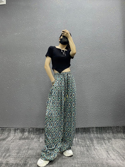 Women high-waisted wide-leg pants