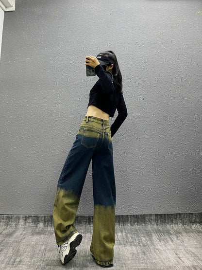 Diamond Color Matching High Waist Loose Wide Leg Pants