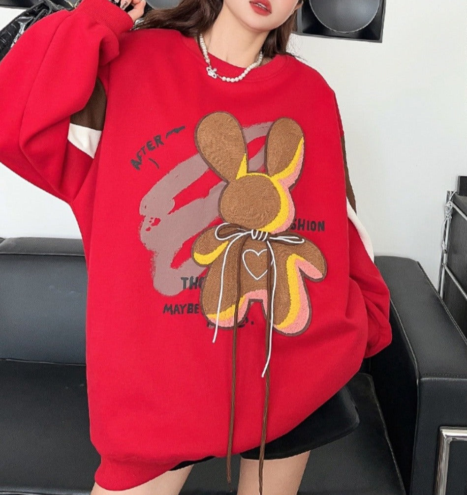 Loose fitting women's three-dimensional fun cartoon sweatshirts