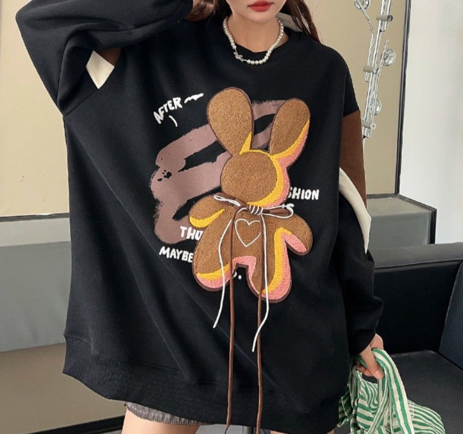 Loose fitting women's three-dimensional fun cartoon sweatshirts