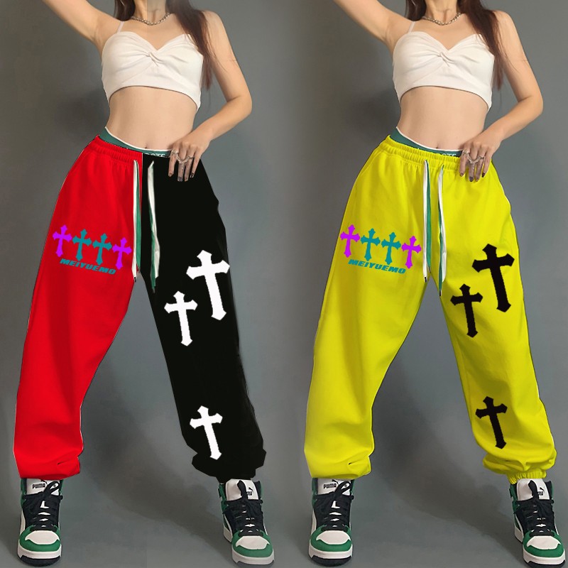 Cross print loose fit pants for women