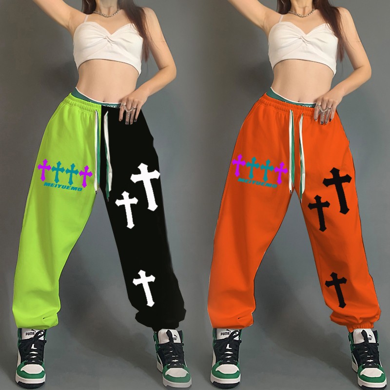 Cross print loose fit pants for women