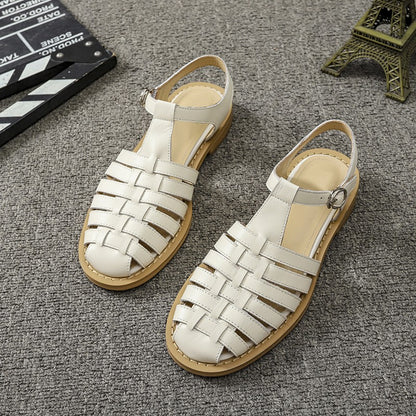 Summer Genuine Leather Flat Sandals Woven Women Shoes