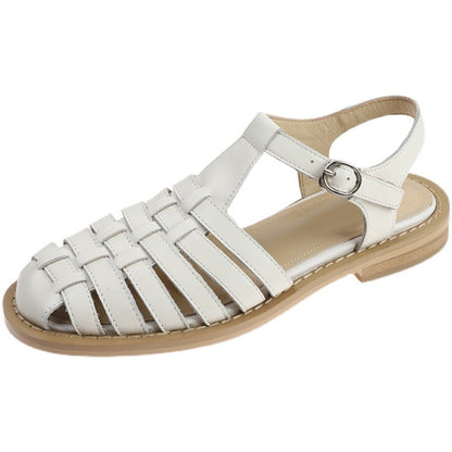 Summer Genuine Leather Flat Sandals Woven Women Shoes