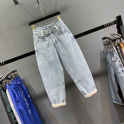 Light blue jeans high waist plus baggy pants