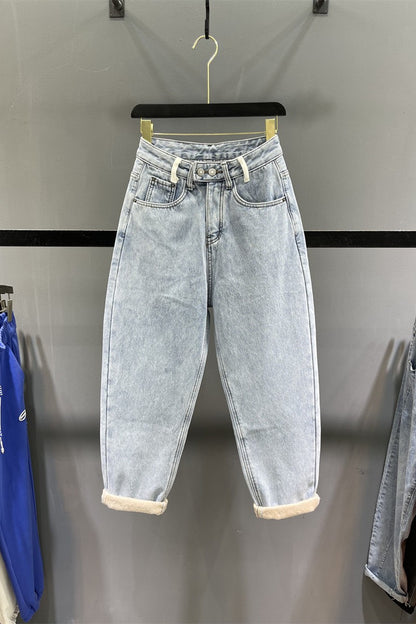 Light blue jeans high waist plus baggy pants