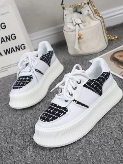 Thick sole sponge cake white lace up casual shoes