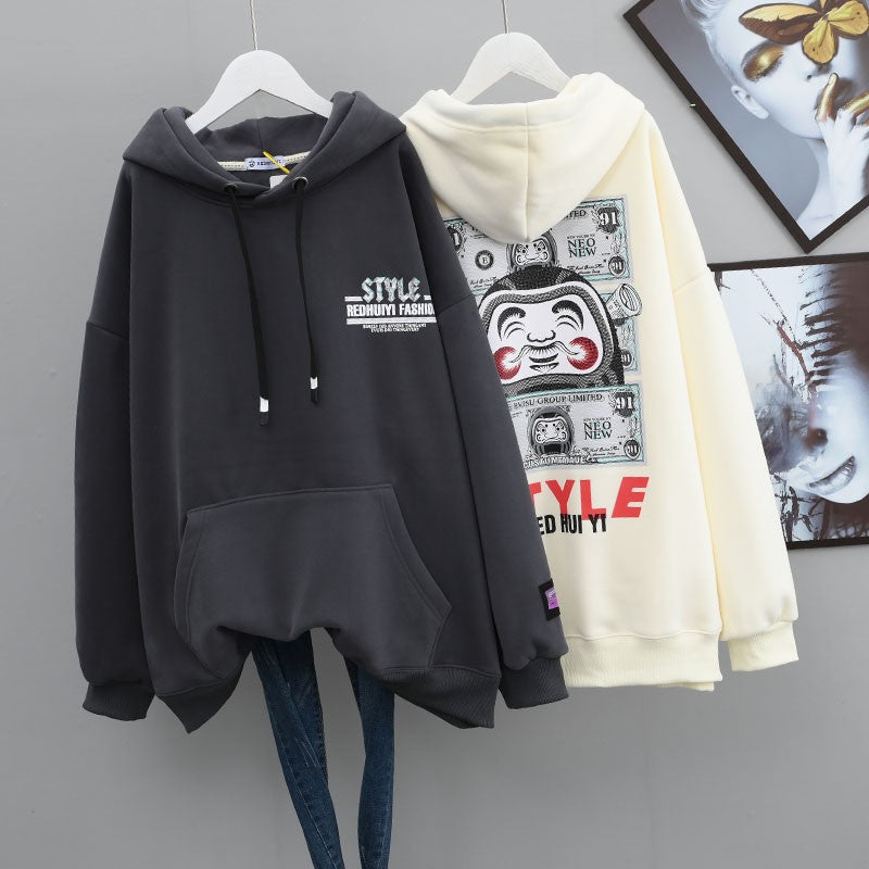 Chic printed hooded sweater women's plush hoodies