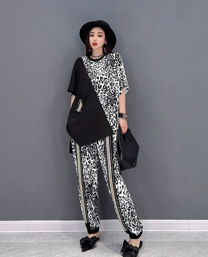 Fling women suit set casual leopard print top