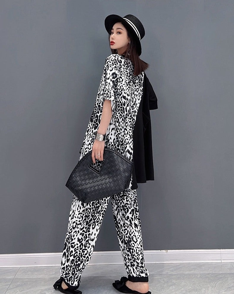 Fling women suit set casual leopard print top