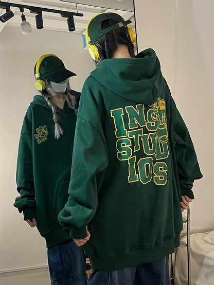 Green sweatshirt loose zipper cardigan hoodies