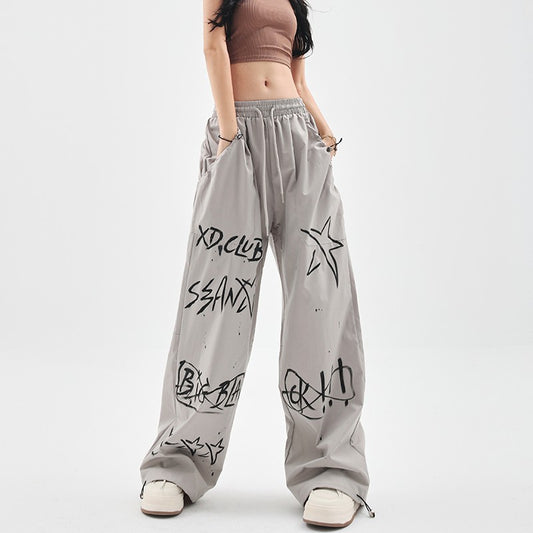 Gray sweatpants for women loose high-waisted