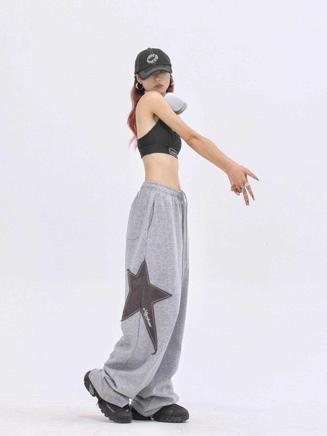 Star sweatpants oversize drawstring Loose fit