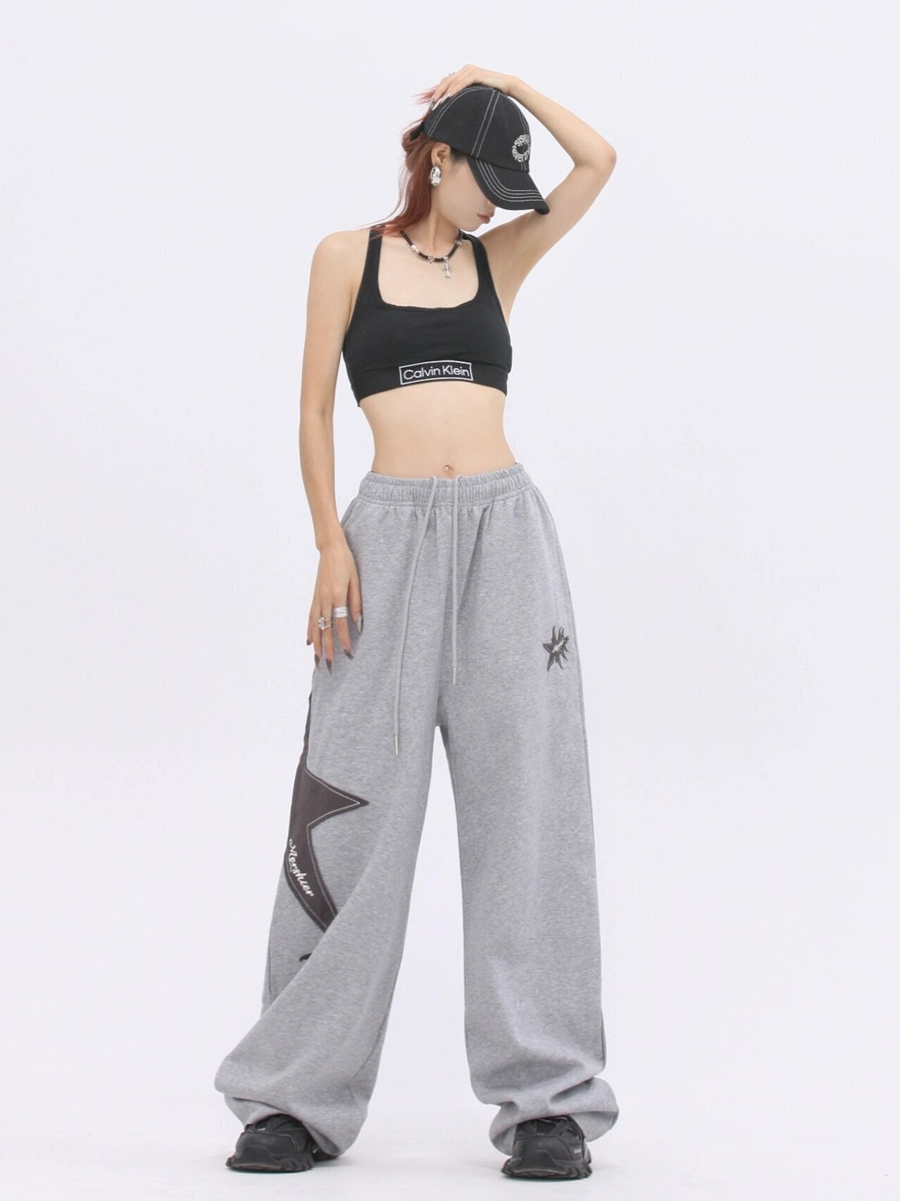 Star sweatpants oversize drawstring Loose fit