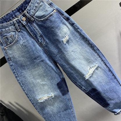 Contrasting ripped denim men baggy pants