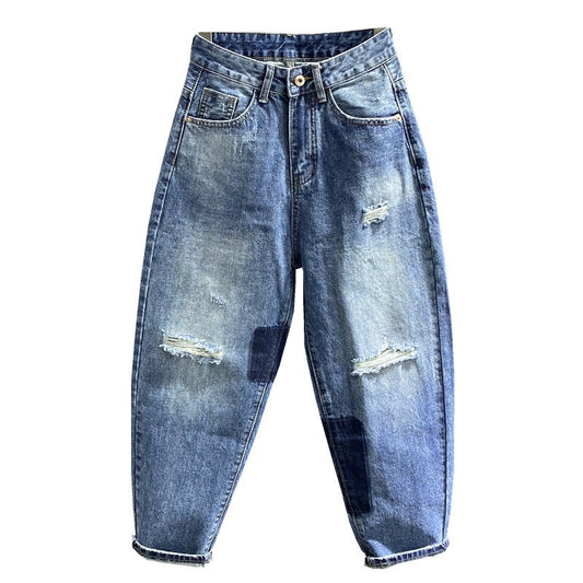 Contrasting ripped denim men baggy pants