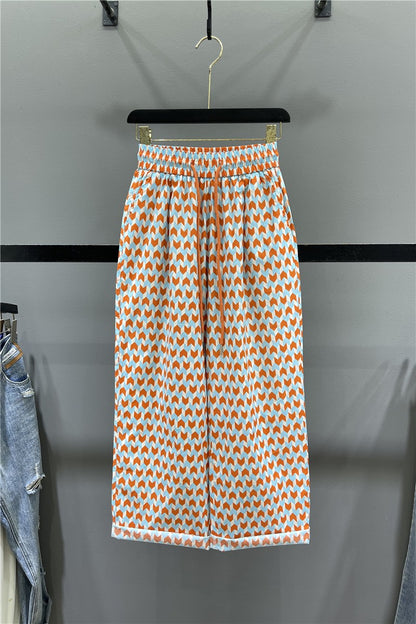 Diamond Check Print Sweatpants Wide Leg Pants For Women