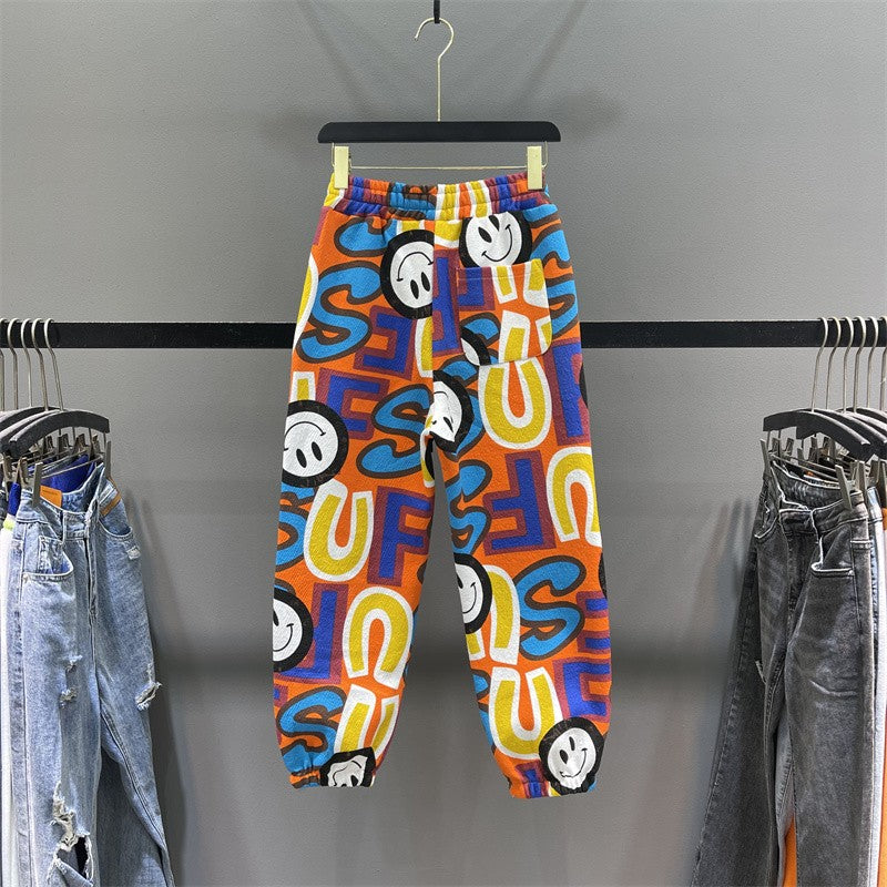 Colorful print sweatpants women's elastic waist loose pants