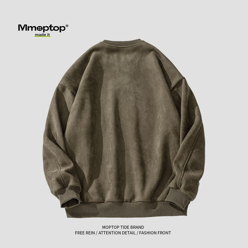 Sweatshirt men's suede round neck long-sleeved sweater