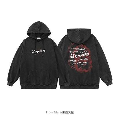 Red smoke dark blur letter print hoodies