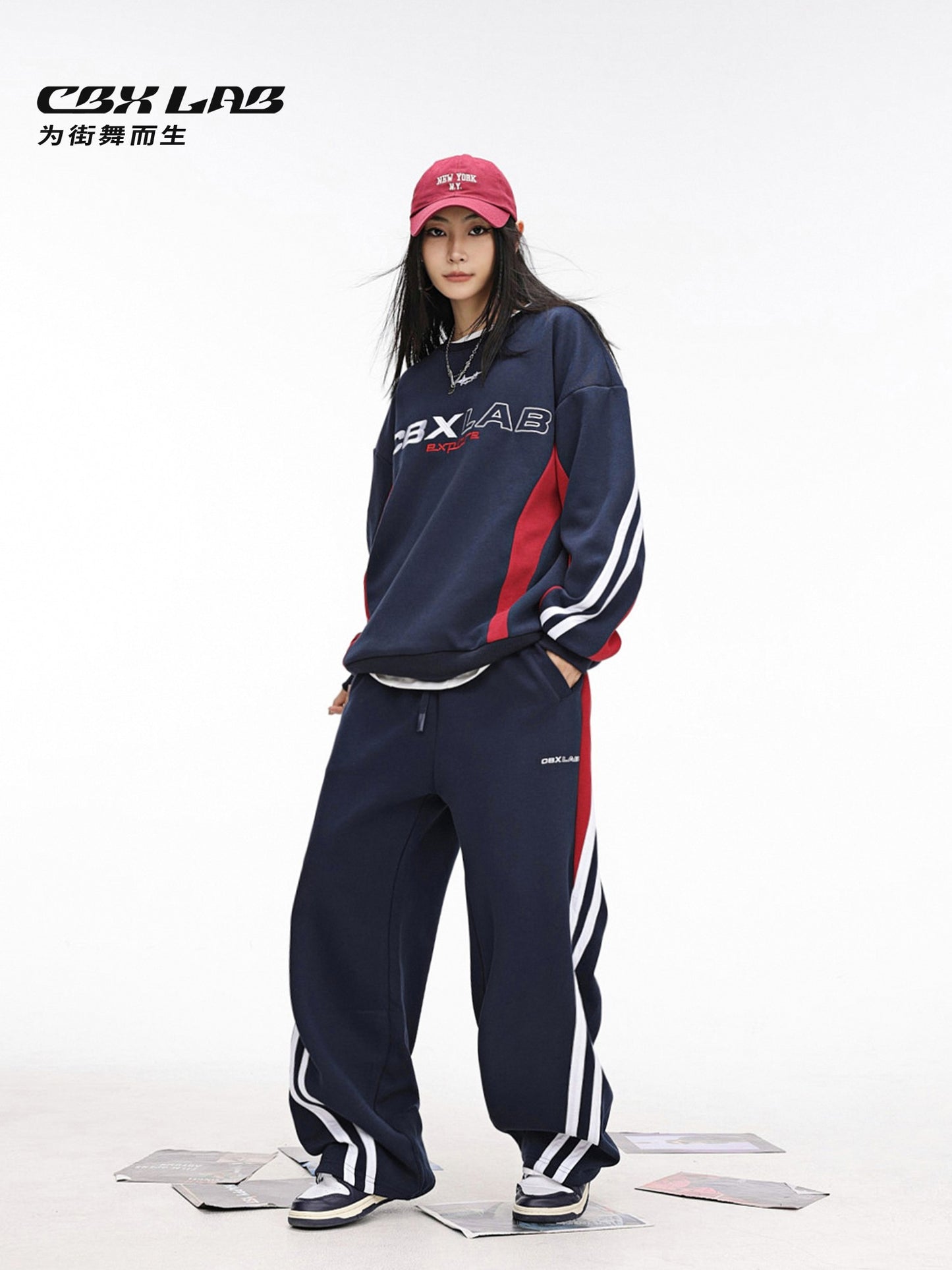 Set hip-hop navy jazz loose sweatpants