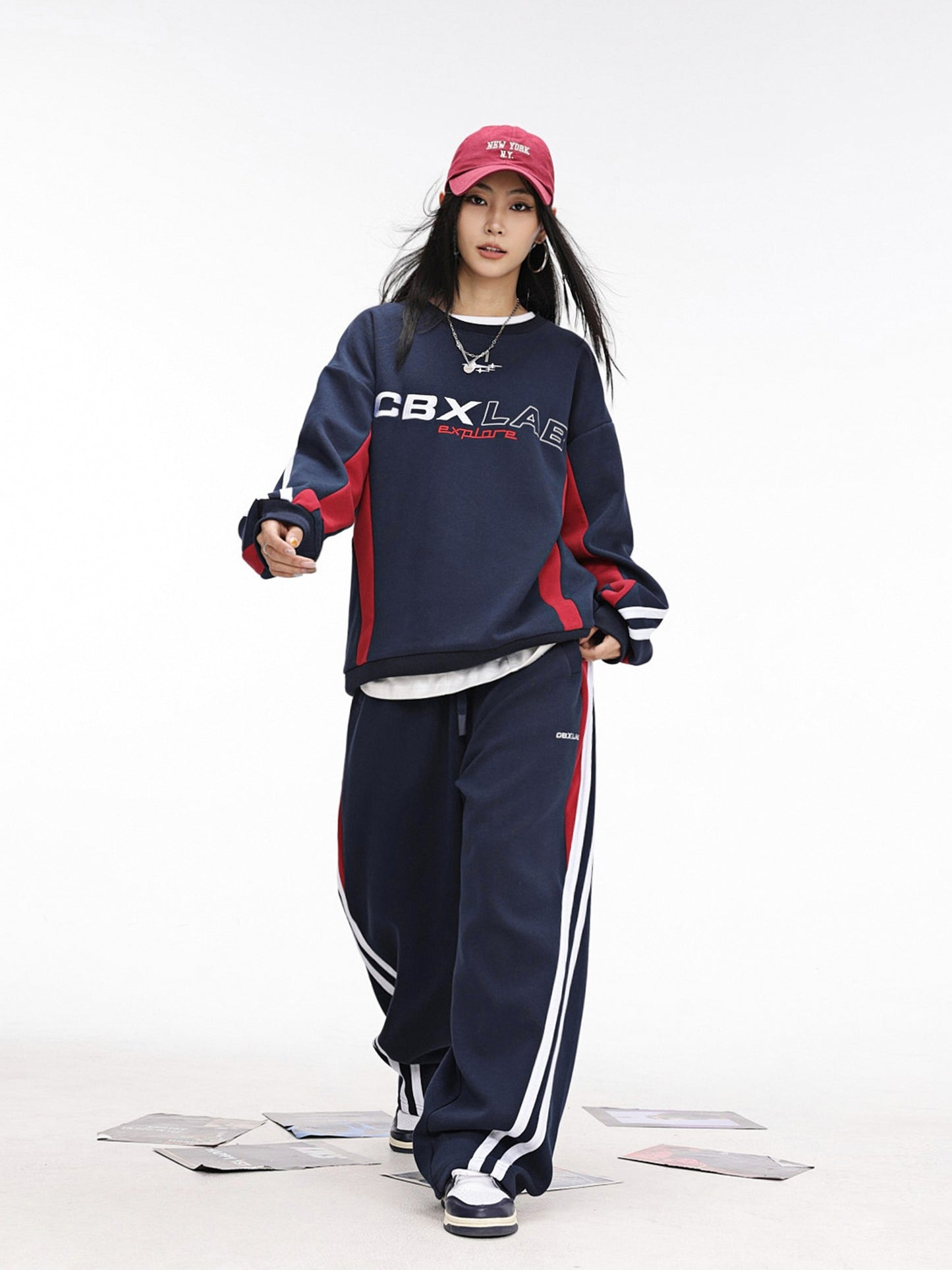 Set hip-hop navy jazz loose sweatpants