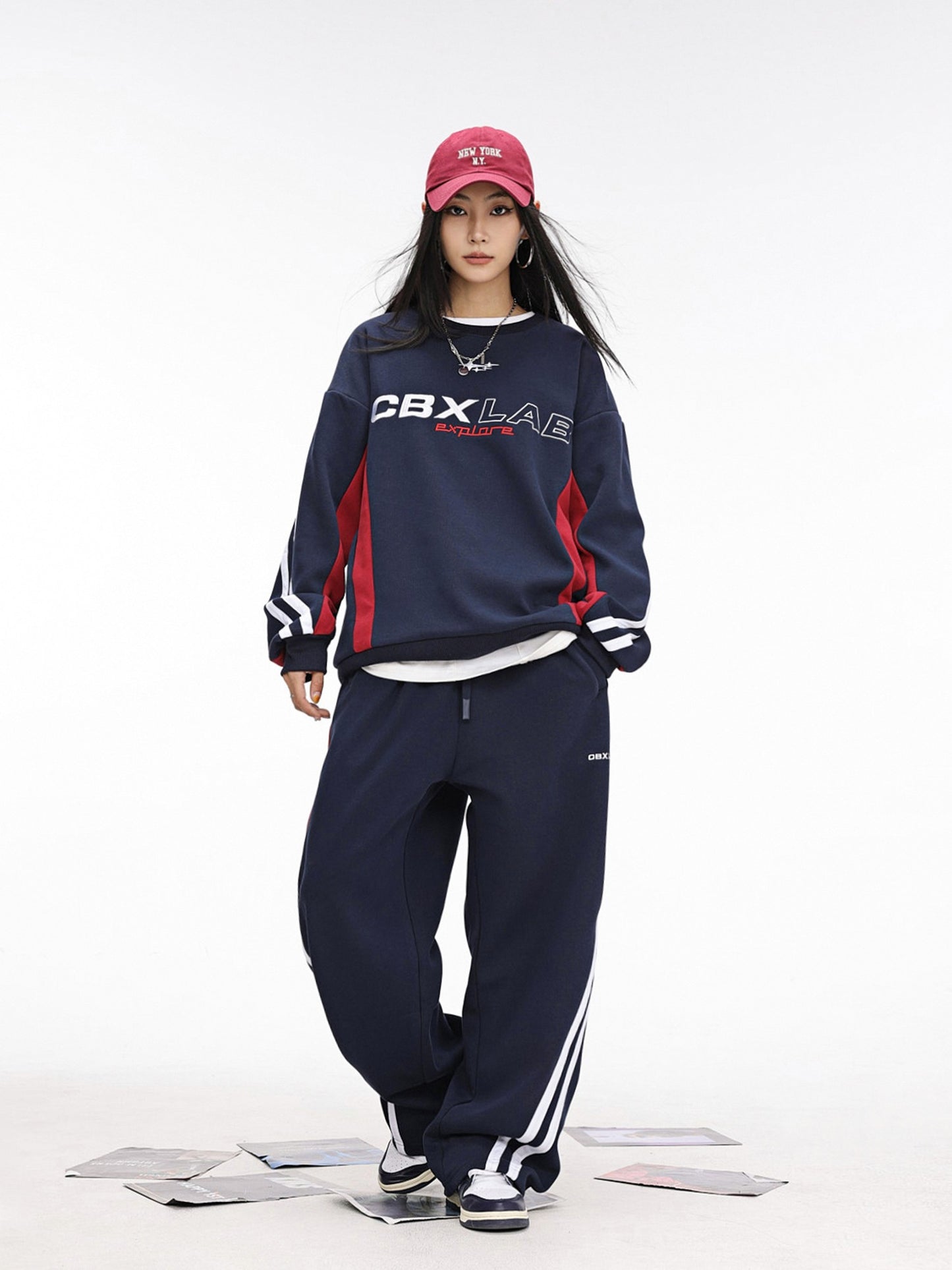 Set hip-hop navy jazz loose sweatpants