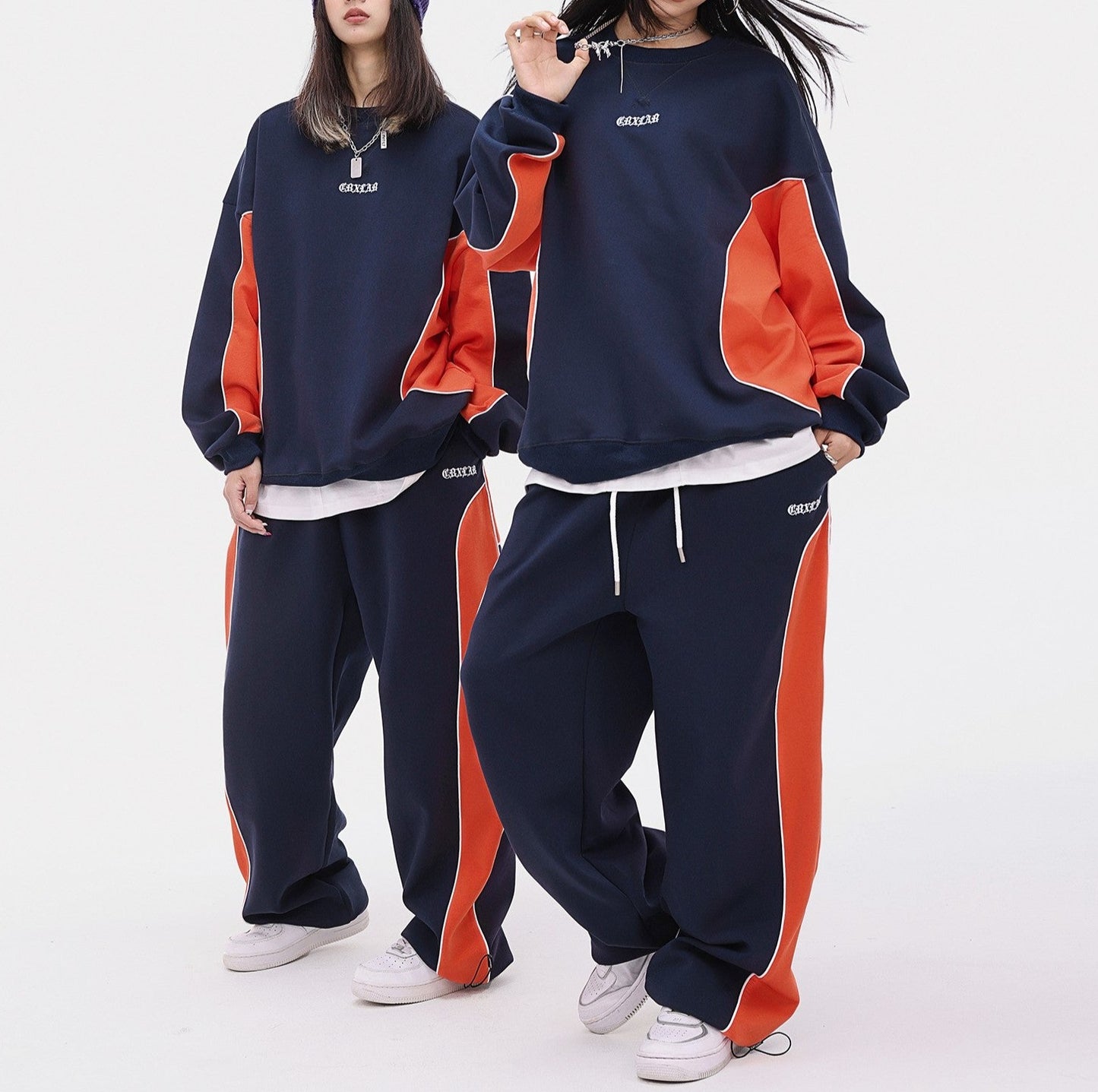 Orange and blue splicing suit women's hip-hop set