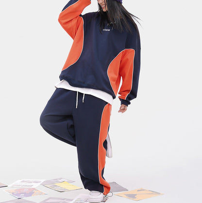 Orange and blue splicing suit women's hip-hop set