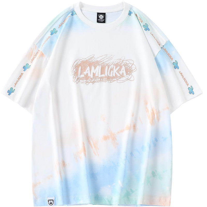 Tie-dye letter print short-sleeved men's T-shirt