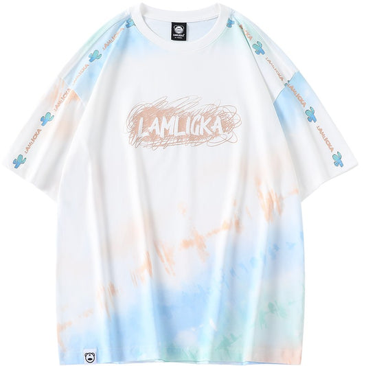 Tie-dye letter print short-sleeved men's T-shirt