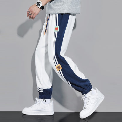 White sweatpants for men leg-tie pure cotton sports pants