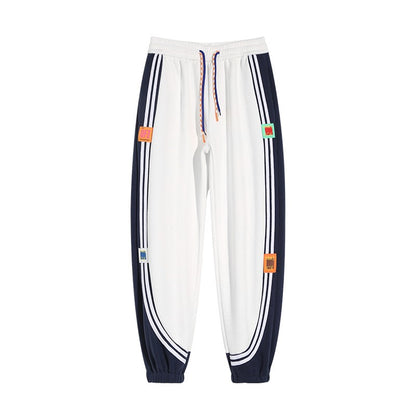 White sweatpants for men leg-tie pure cotton sports pants