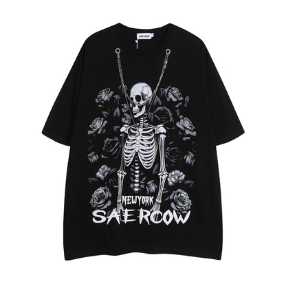 Skull printed unisex round neck short-sleeved T-shirt