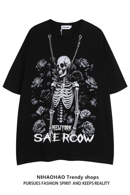 Skull printed unisex round neck short-sleeved T-shirt