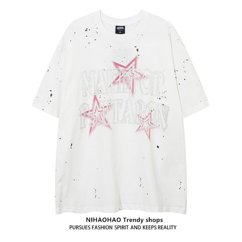 Splash-ink printed sex T-shirt loose fit