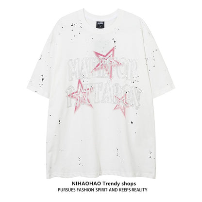 Splash-ink printed sex T-shirt loose fit